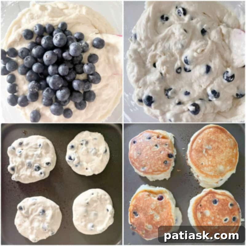 Close-up of Fluffy Greek Yogurt Blueberry Pancakes