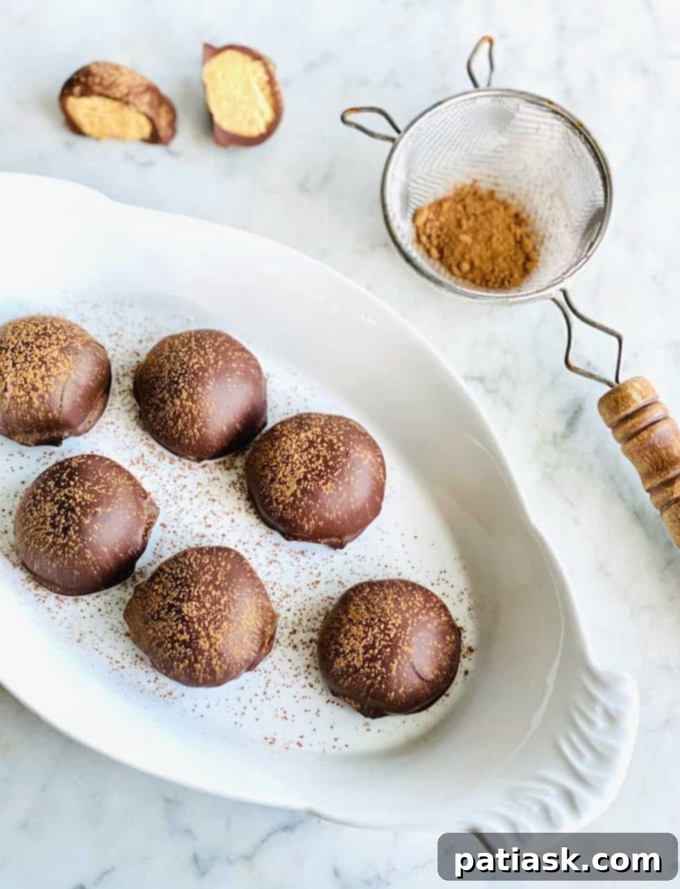 Creamy Chocolate Peanut Butter Balls covered in dark chocolate
