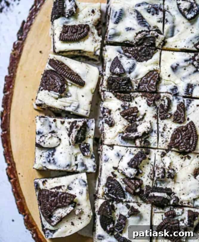 Creamy Easy Microwaveable Oreo Fudge with visible cookie pieces