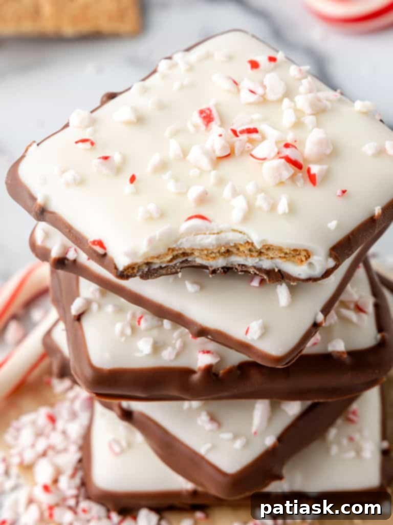 Festive Peppermint Bark Graham Crackers topped with crushed candy canes