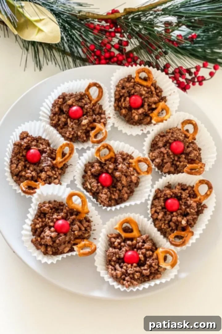 Cute Chocolate Reindeer Crackles, perfect easy Christmas treats for kids