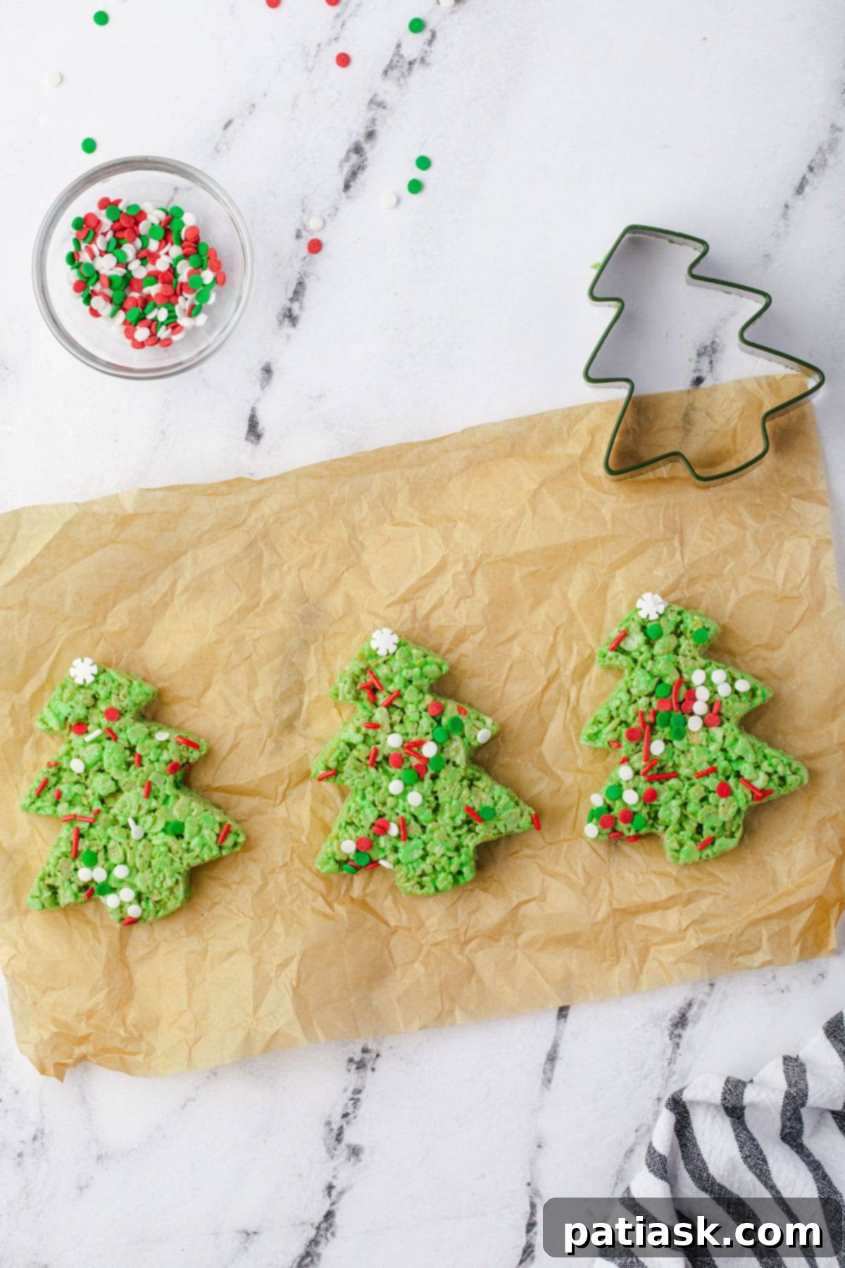 Festive Christmas Rice Krispie Treats decorated with holiday colors