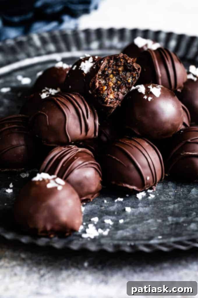 Decadent Dark Chocolate Honey Fig Walnut Truffles, a healthy holiday treat