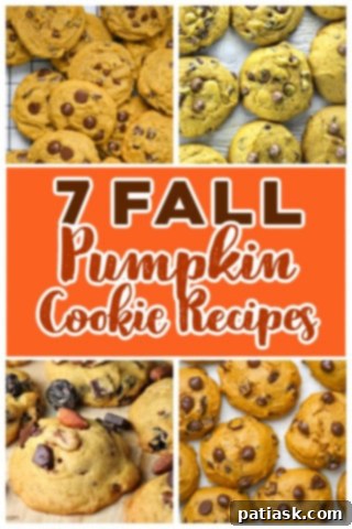 A collage showcasing 7 different pumpkin cookie recipes, ideal for fall baking enthusiasts.