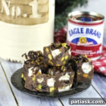 Midnight Rocky Road Fudge with Cherry and Pistachio Stars 8 Chocolate Cherry Pistachio Rocky Road Fudge