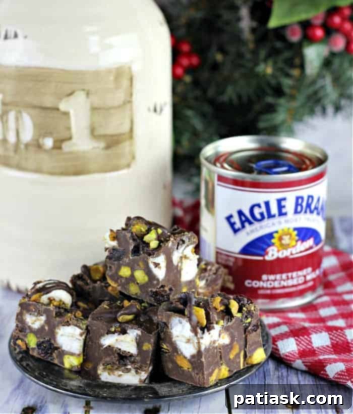 Midnight Rocky Road Fudge with Cherry and Pistachio Stars 3 Deliciously creamy Chocolate Cherry Pistachio Fudge squares