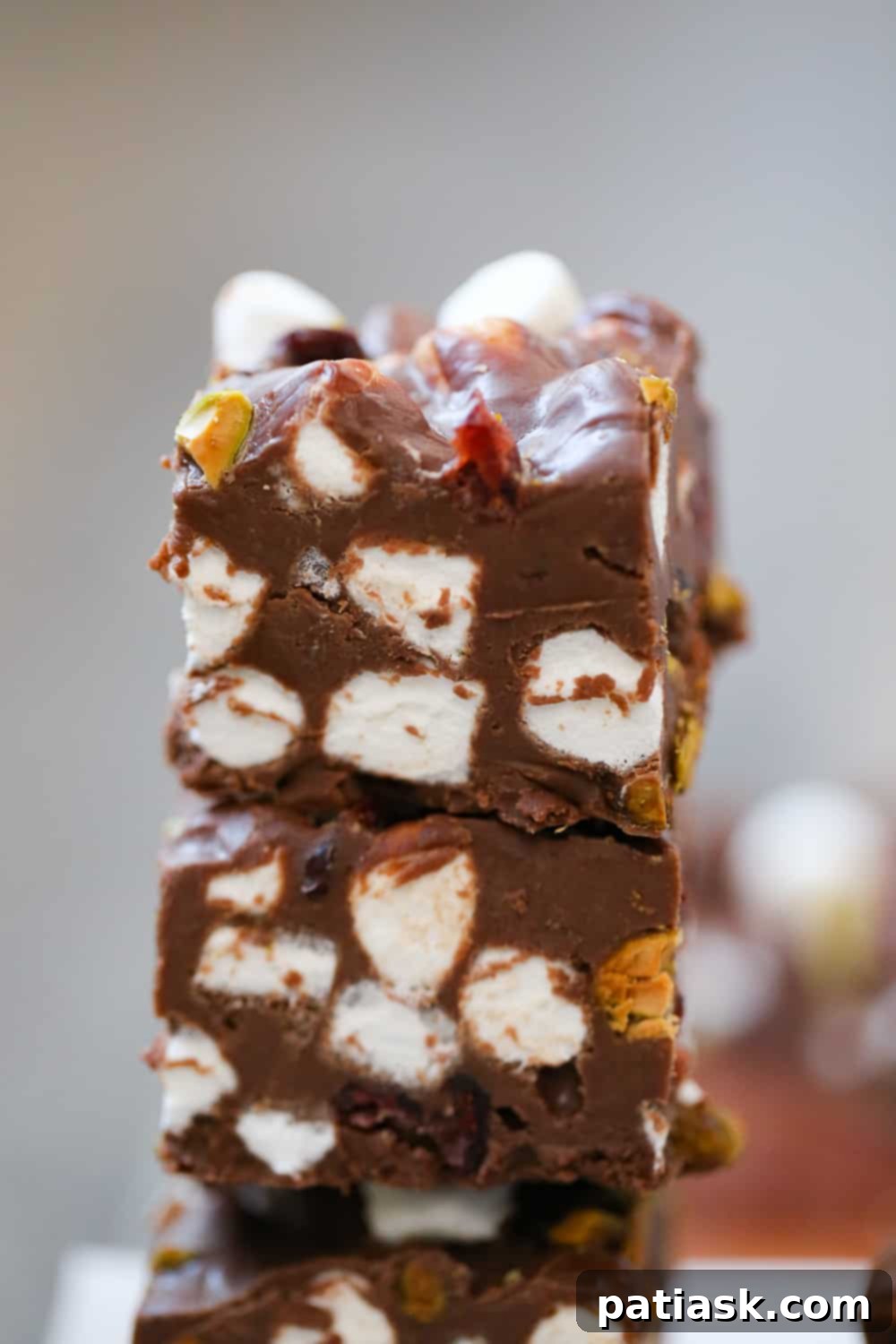 Midnight Rocky Road Fudge with Cherry and Pistachio Stars 5 Individually wrapped pieces of Chocolate Cherry Pistachio Fudge, ready for gifting