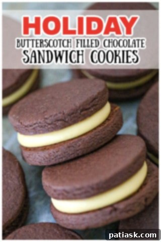 Butterscotch Chocolate Sandwich Cookies 9 Butterscotch-Filled Chocolate Sandwich Cookies on a wire rack