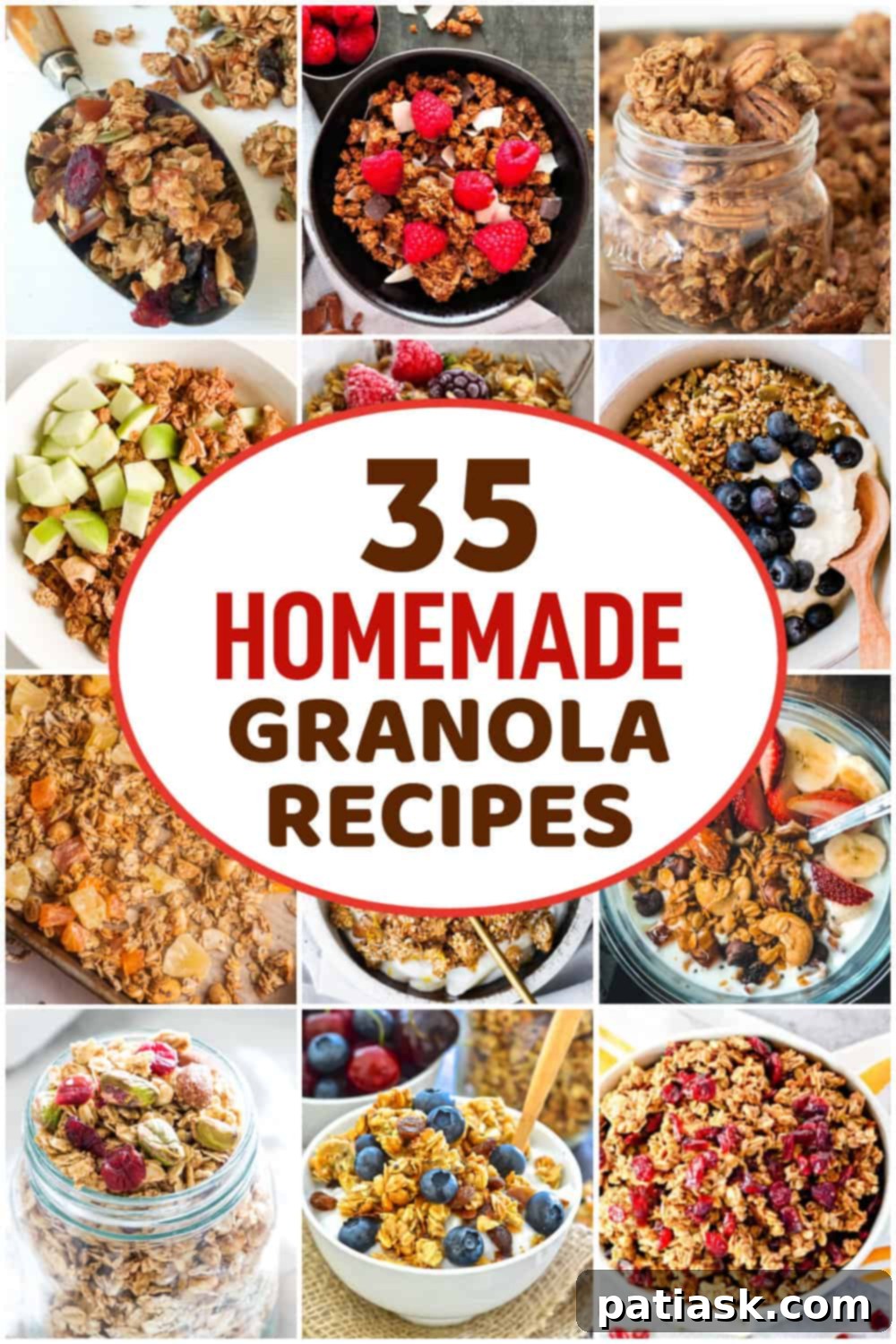 A bowl of delicious, healthy homemade granola with berries.