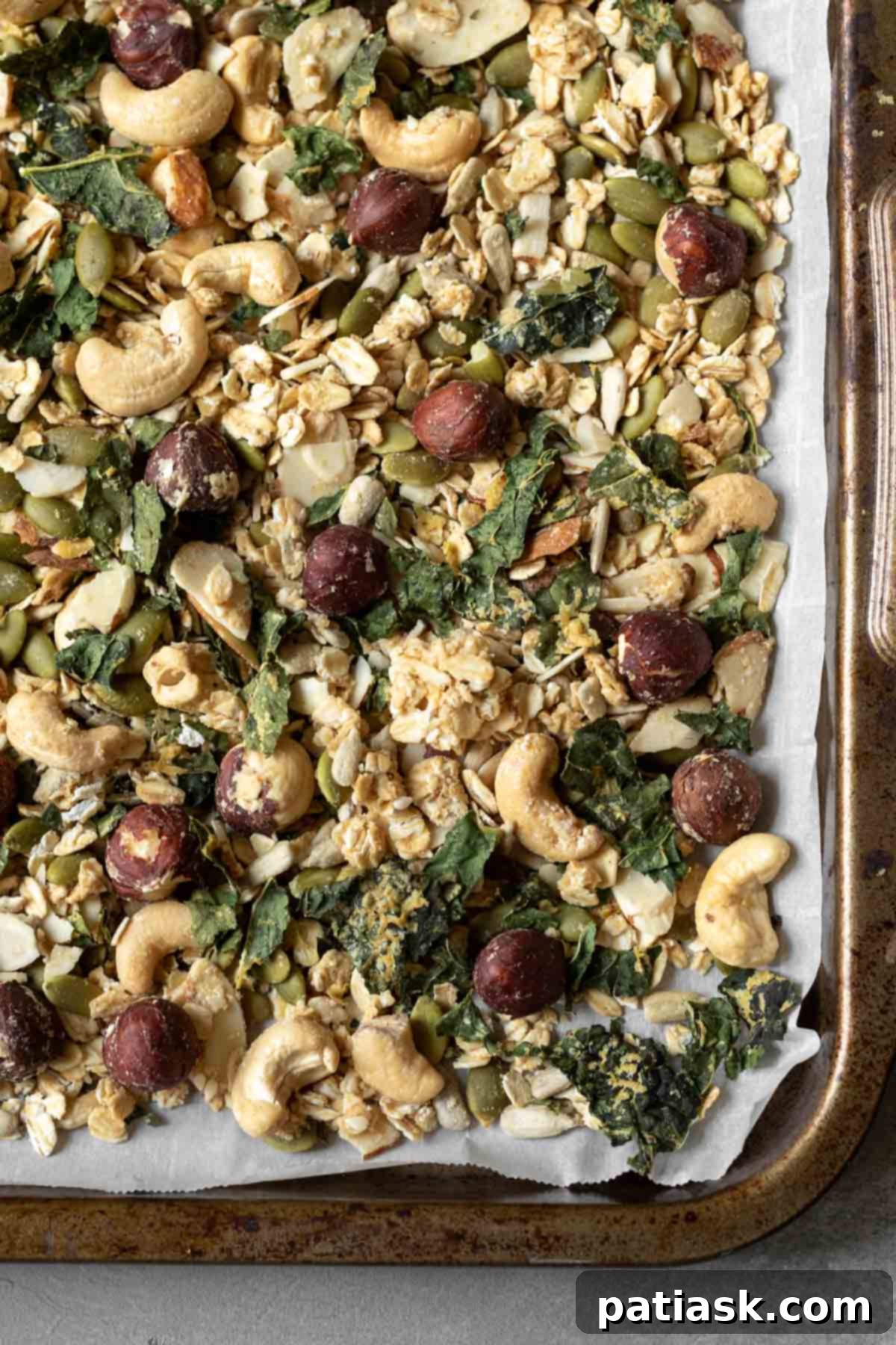 Savory granola with rosemary and kale chips.