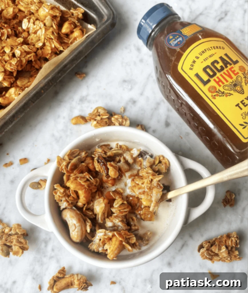 Honey-roasted cashew granola, gluten-free and dairy-free.