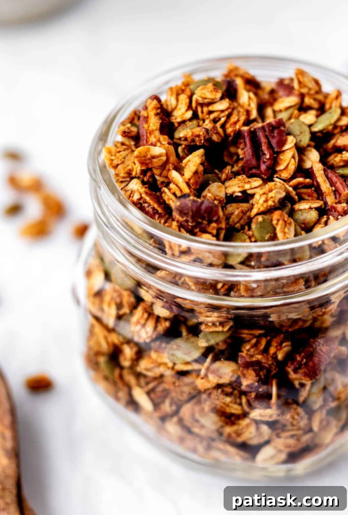 Homemade pumpkin flax seed granola, perfect for fall flavors.