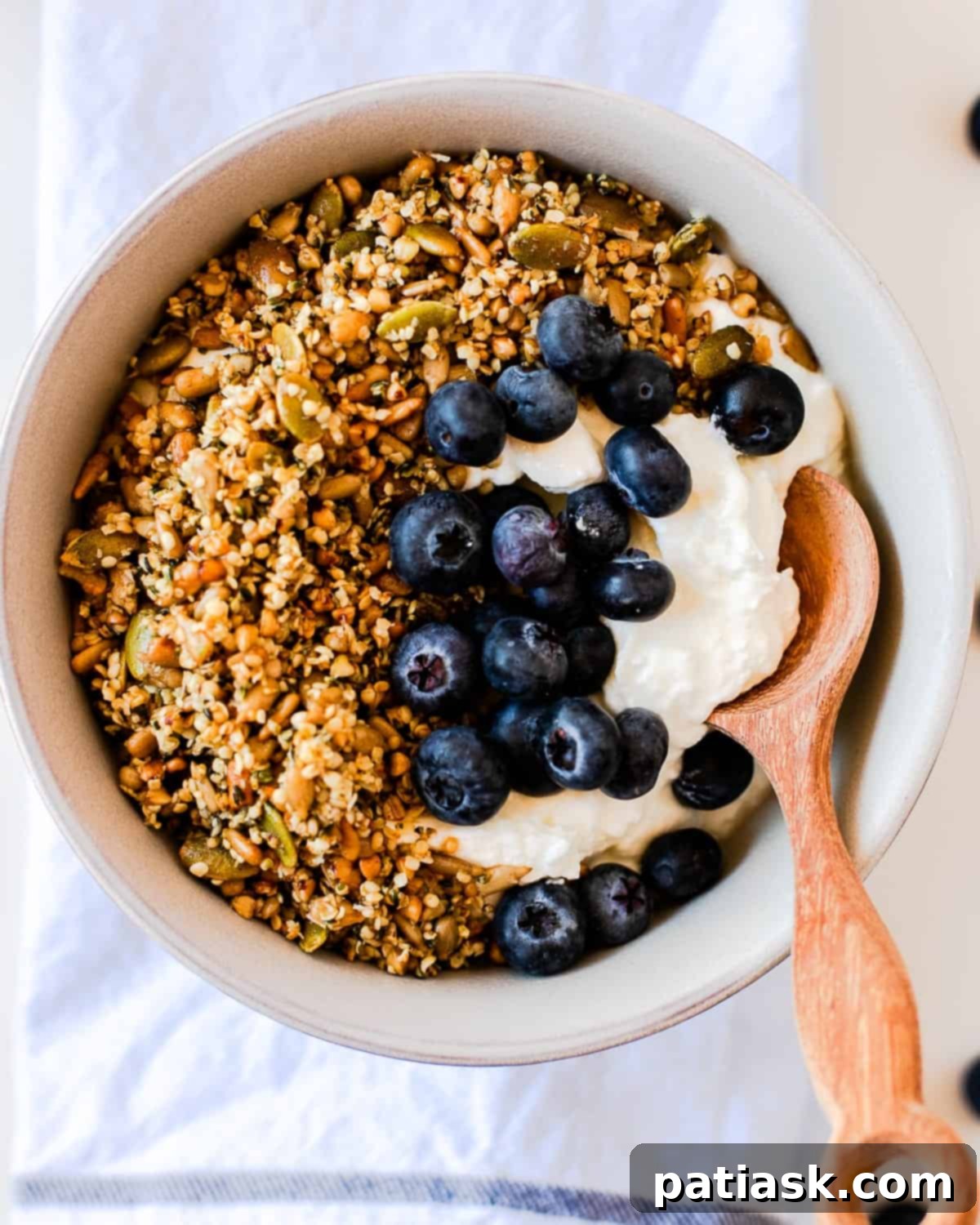Protein-packed hemp granola with sunflower seeds and buckwheat.