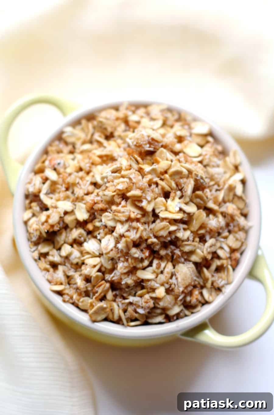 Close-up of slow cooker vanilla coconut granola.