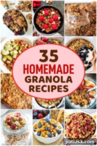 Various types of homemade granola presented beautifully, showcasing healthy options.