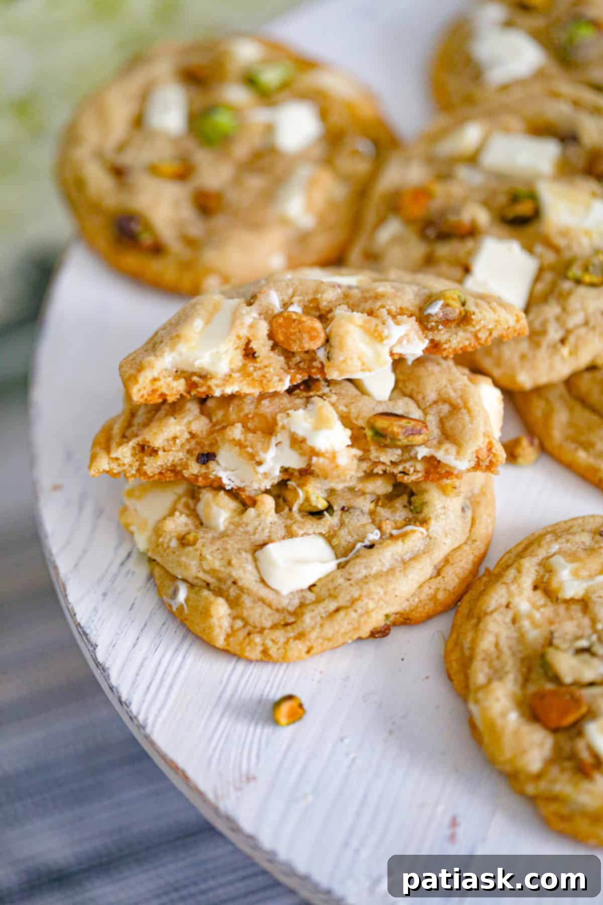 Ingredients laid out for making white chocolate pistachio cookies