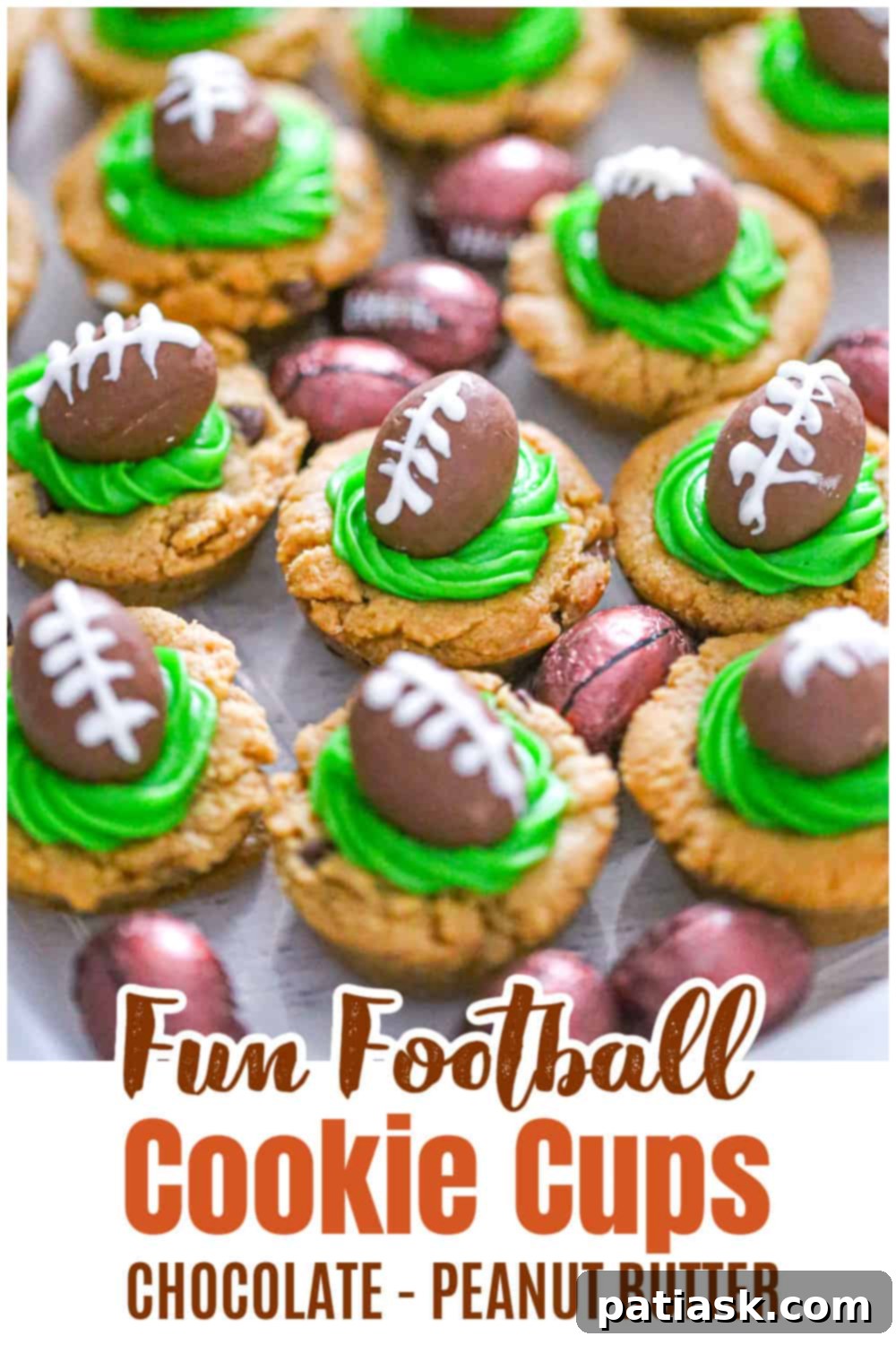 Touchdown Chocolate Peanut Butter Cookies 12 A top-down view of Chocolate Football Peanut Butter Cookies arranged beautifully
