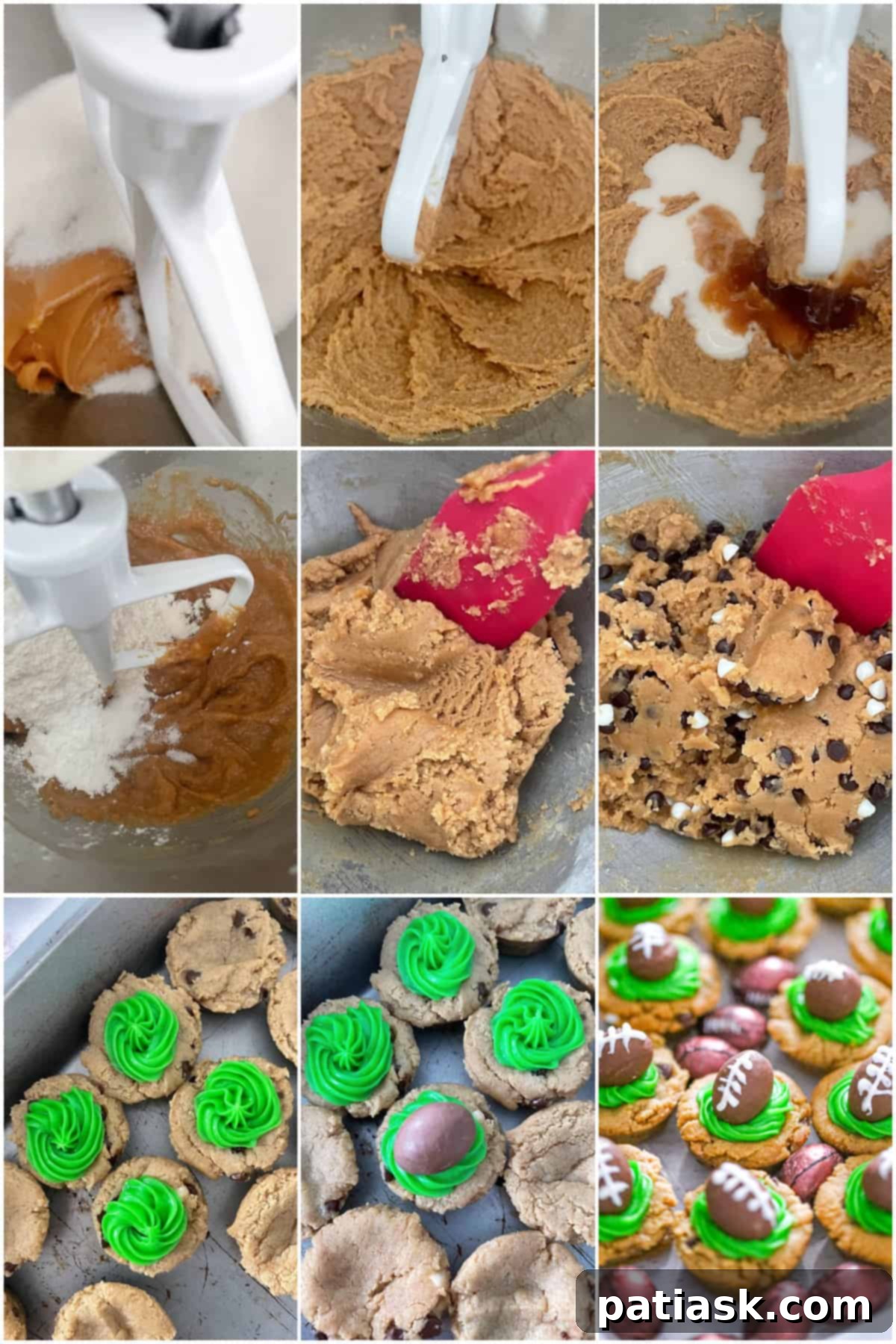 Touchdown Chocolate Peanut Butter Cookies 6 Step-by-step tutorial images for decorating Chocolate Football Peanut Butter Cookies