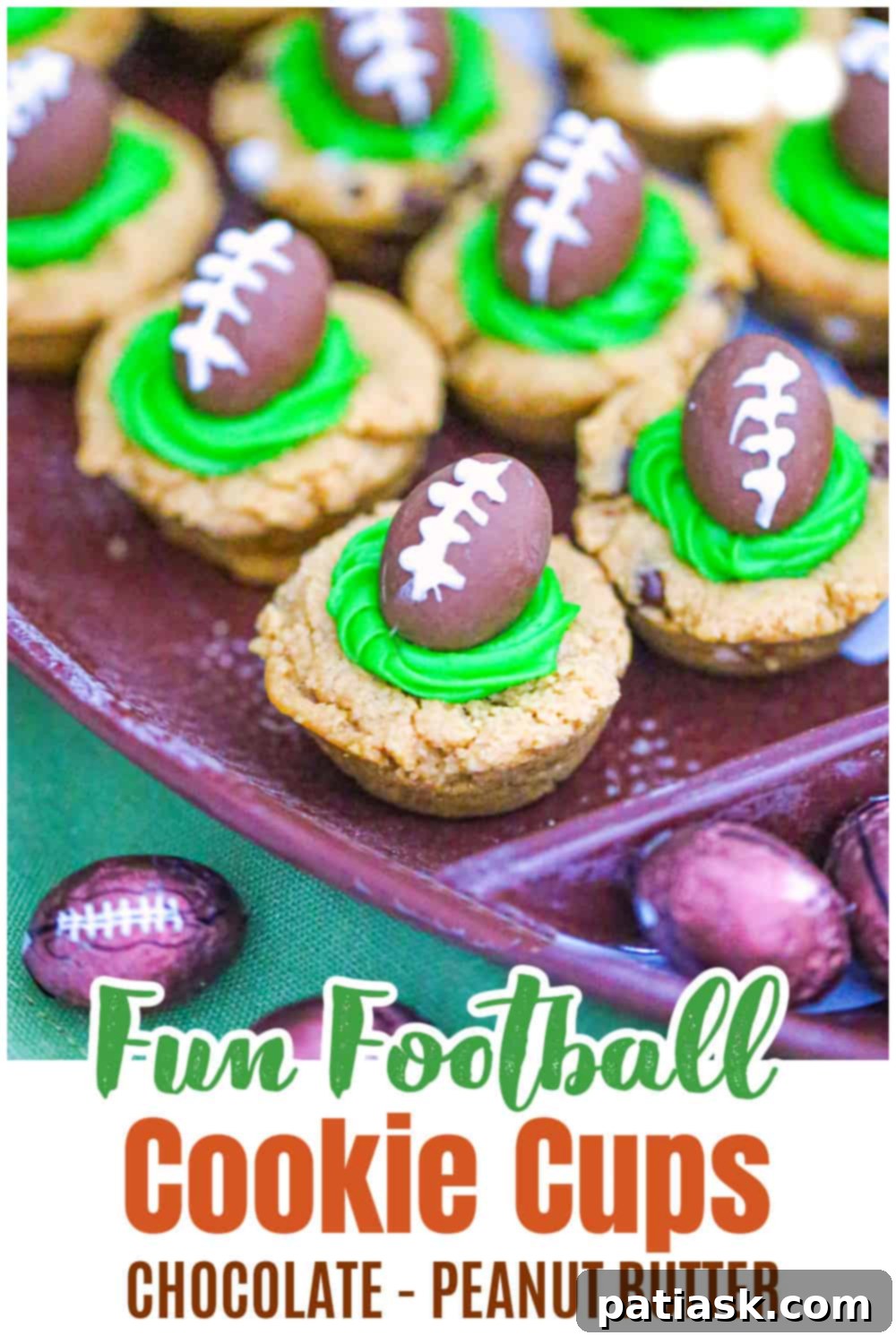 Touchdown Chocolate Peanut Butter Cookies 9 Stacked Chocolate Football Peanut Butter Cookies ready to serve