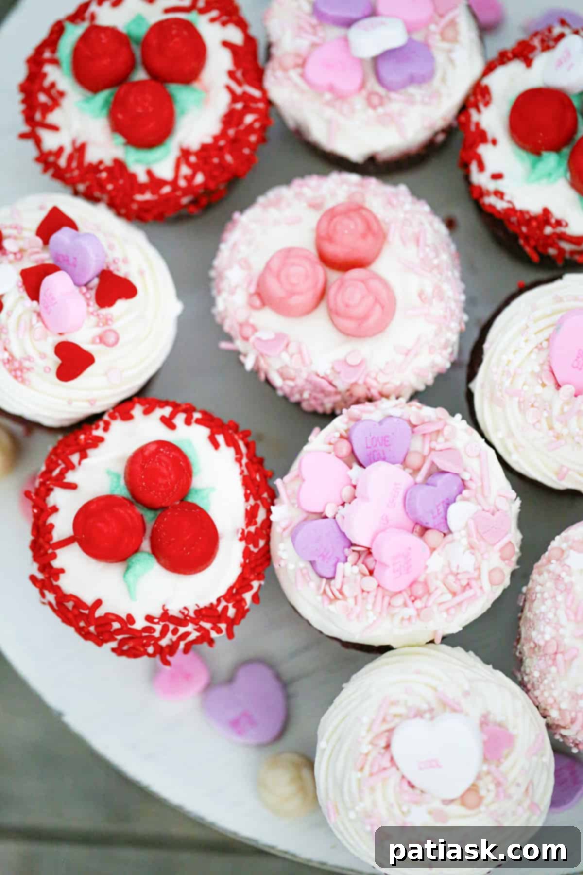 Valentine Cupcakes Featuring Brach Candies 2 Brach's candy cupcakes for valentines day - red velvet with cream cheese frosting recipe