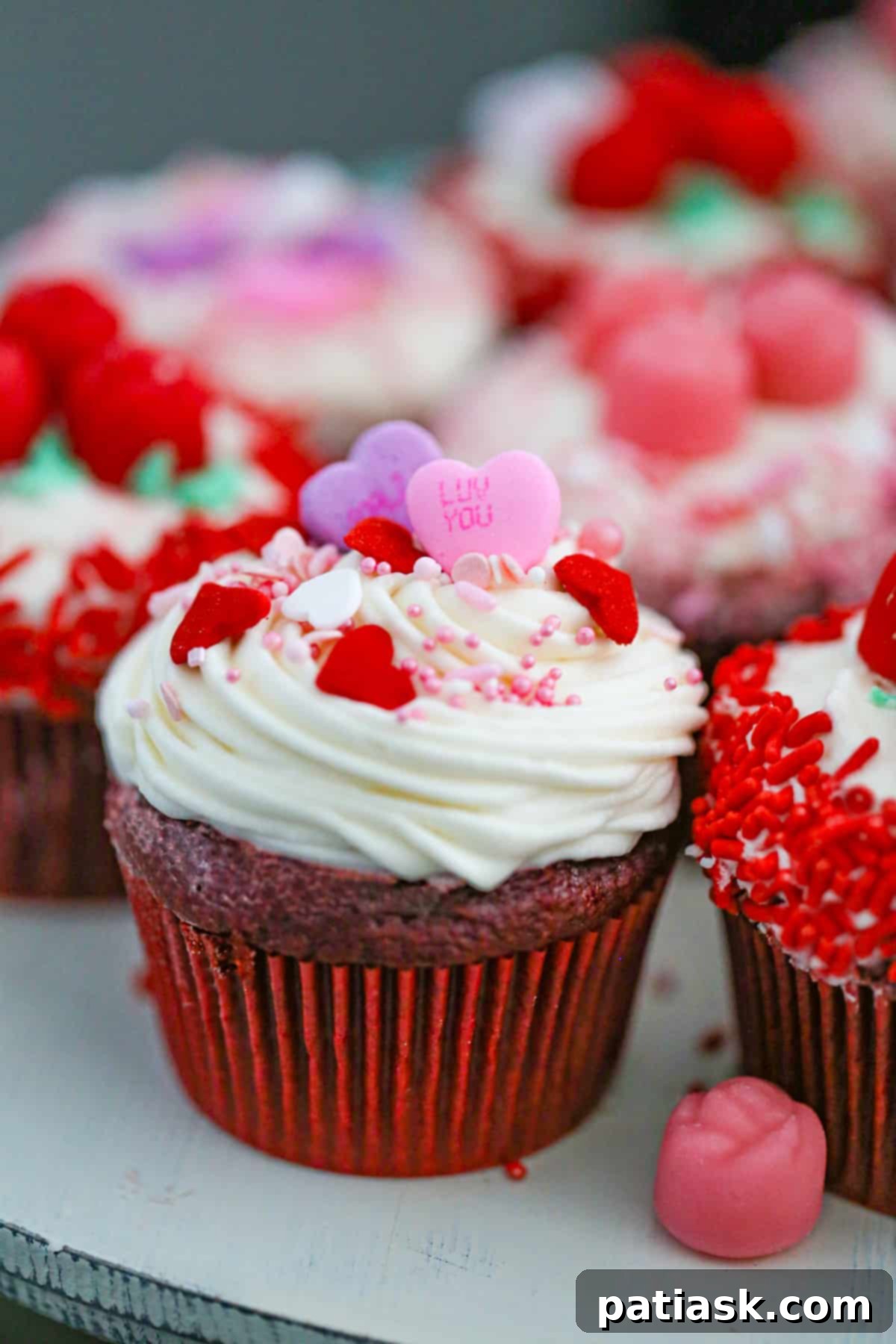 Valentine Cupcakes Featuring Brach Candies 3 Brach's candy cupcakes for valentines day - red velvet with cream cheese frosting recipe