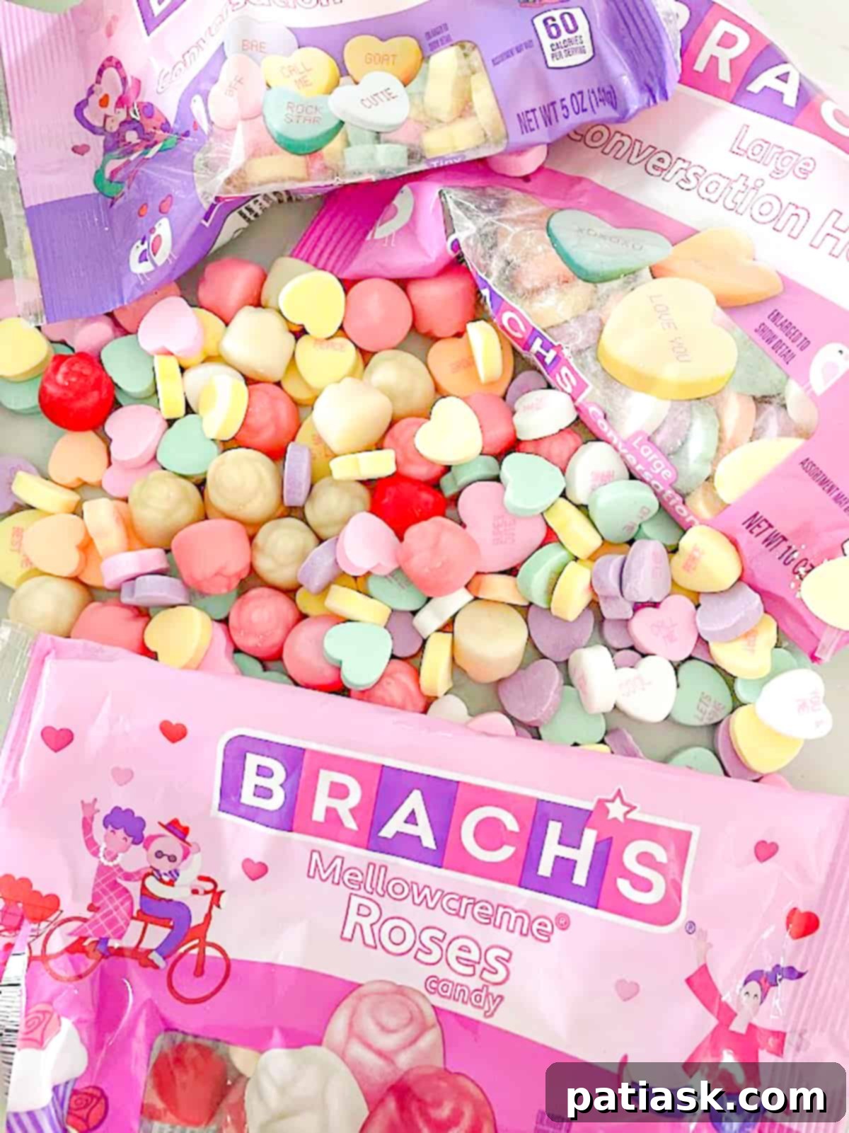 Valentine Cupcakes Featuring Brach Candies 4 mellow cream roses, conversation hearts