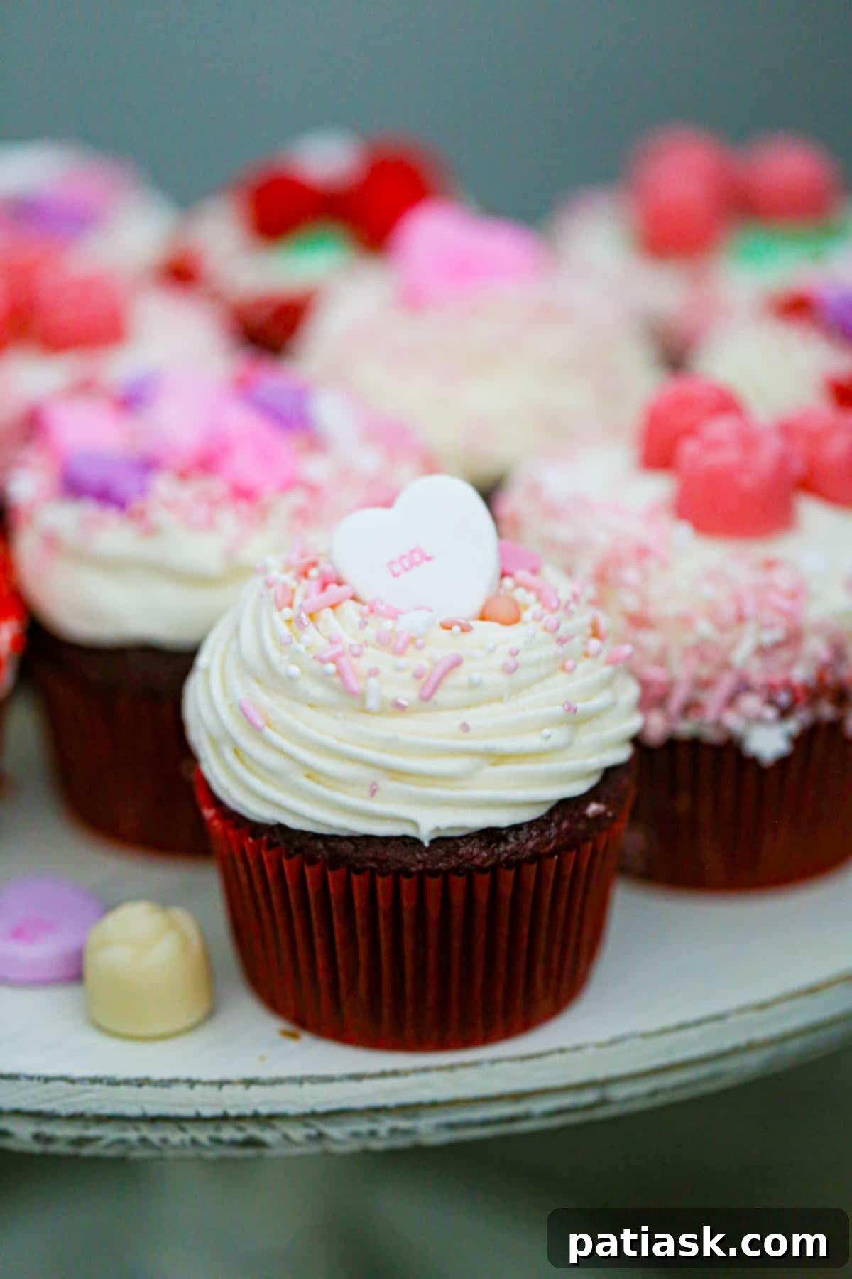 Valentine Cupcakes Featuring Brach Candies 8 Brach's candy cupcakes for valentines day - red velvet with cream cheese frosting recipe