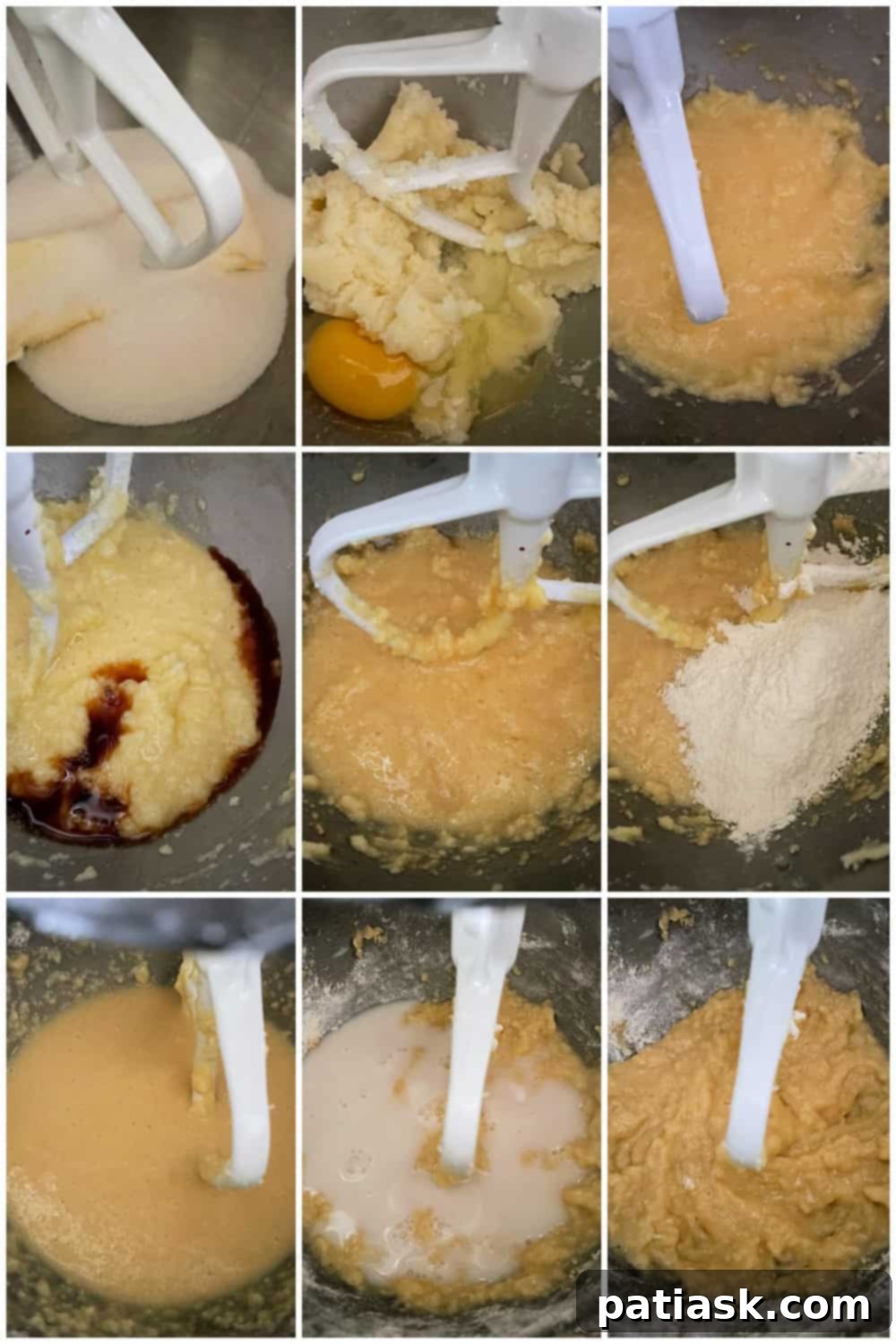 Mixing blueberry coffee cake batter with blueberries