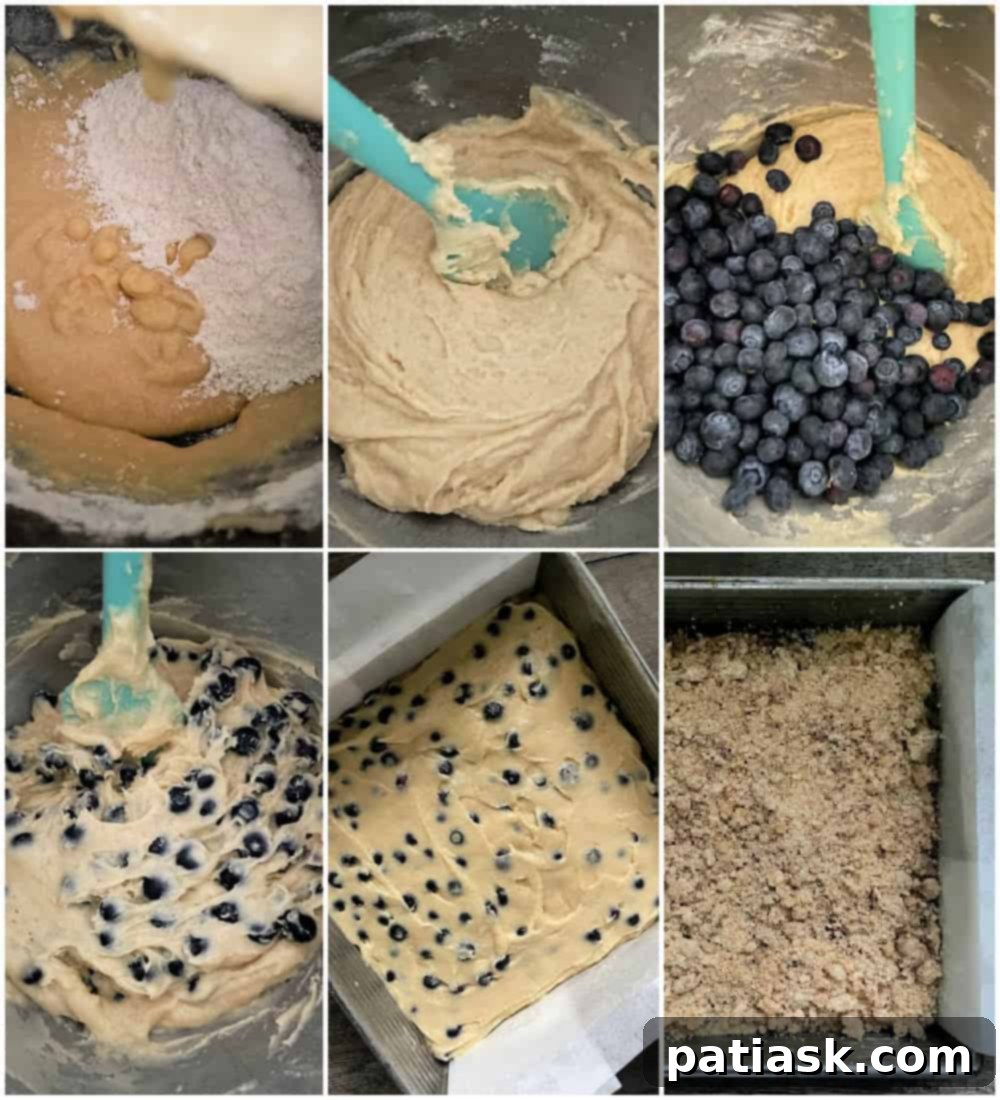 Baked Blueberry Crumble Coffee Cake cooling on a rack