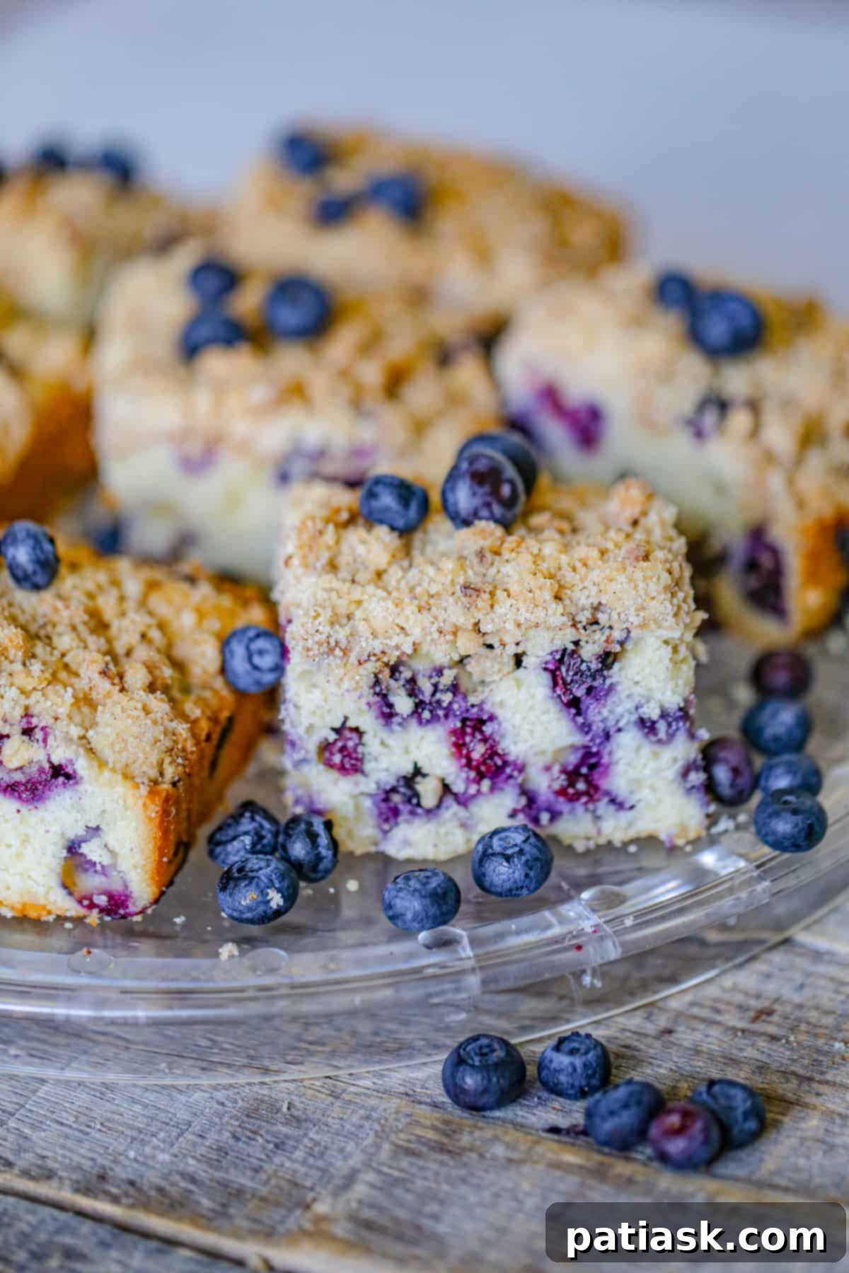 Overhead view of whole Blueberry Crumble Coffee Cake