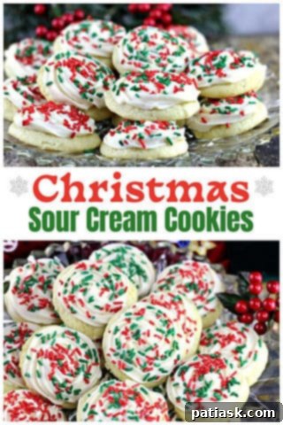 a festive plate of assorted frosted sour cream cookies with holiday sprinkles