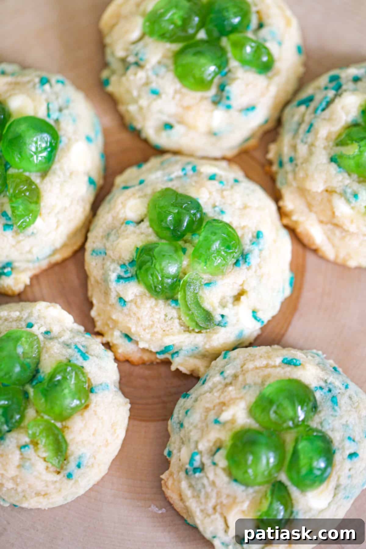 Emerald Shamrock Cherry Treats 2 St Patrick's Day Green Cherry Shamrock Cookies recipe, featuring vibrant green cherries and a soft, chewy texture perfect for festive celebrations.