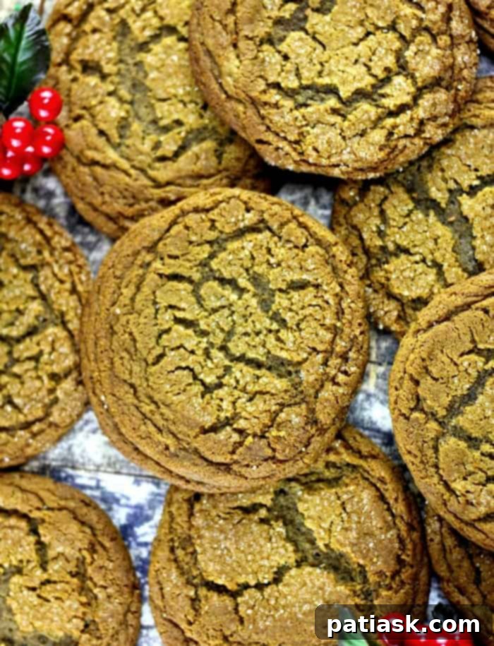 Arrangement of Soft and Chewy Ginger Spiced Molasses Cookies, highlighting their crinkled tops