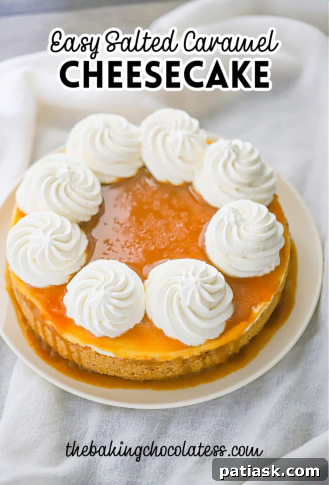 Effortless No-Bake Salted Caramel Cheesecake 10 A smaller, elegant slice of no bake cheesecake with salted caramel topping