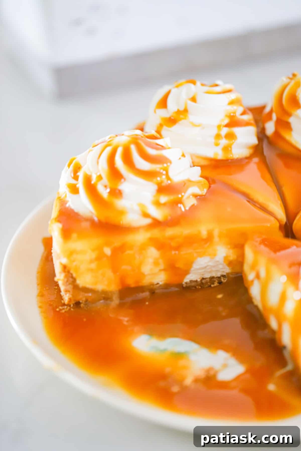 Effortless No-Bake Salted Caramel Cheesecake 3 Close-up of the smooth, creamy filling of no bake salted caramel cheesecake