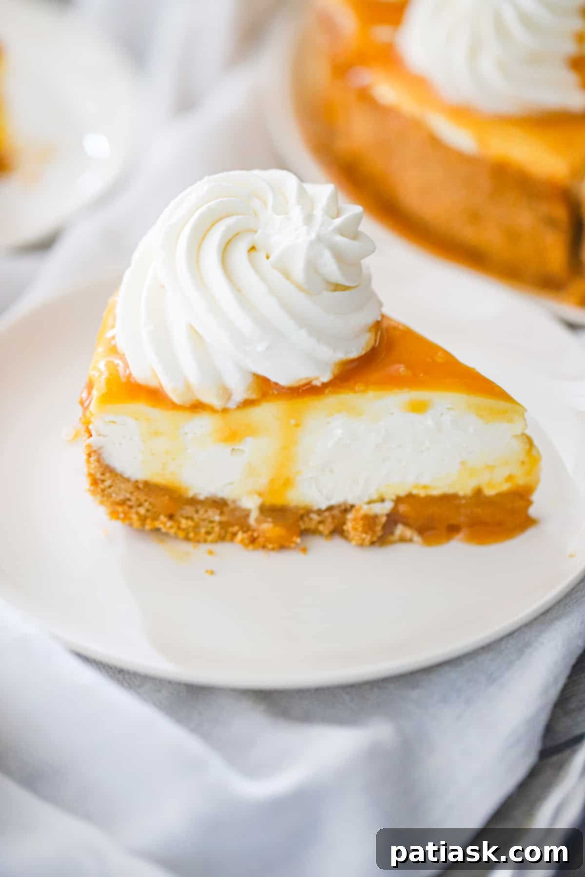 Effortless No-Bake Salted Caramel Cheesecake 4 Overhead shot of a beautifully prepared no bake salted caramel cheesecake