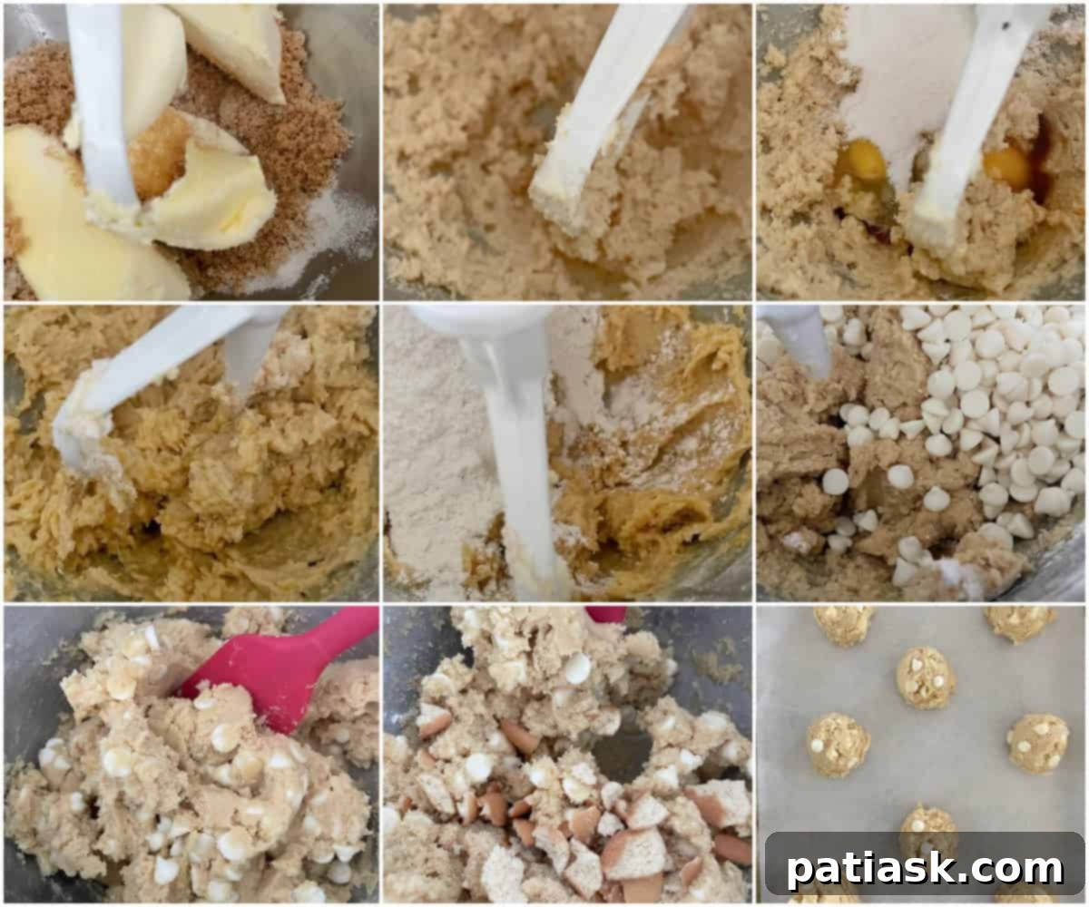 Step-by-step tutorial images showing the process of making Banana Cream Pudding Cookies.