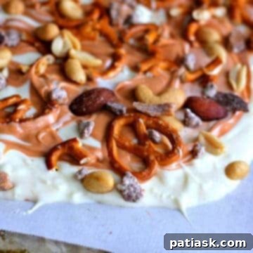 No-Bake White Chocolate Holiday Candy Trio 11 Sweet and Salty Vanilla Butterscotch Swirl Bark