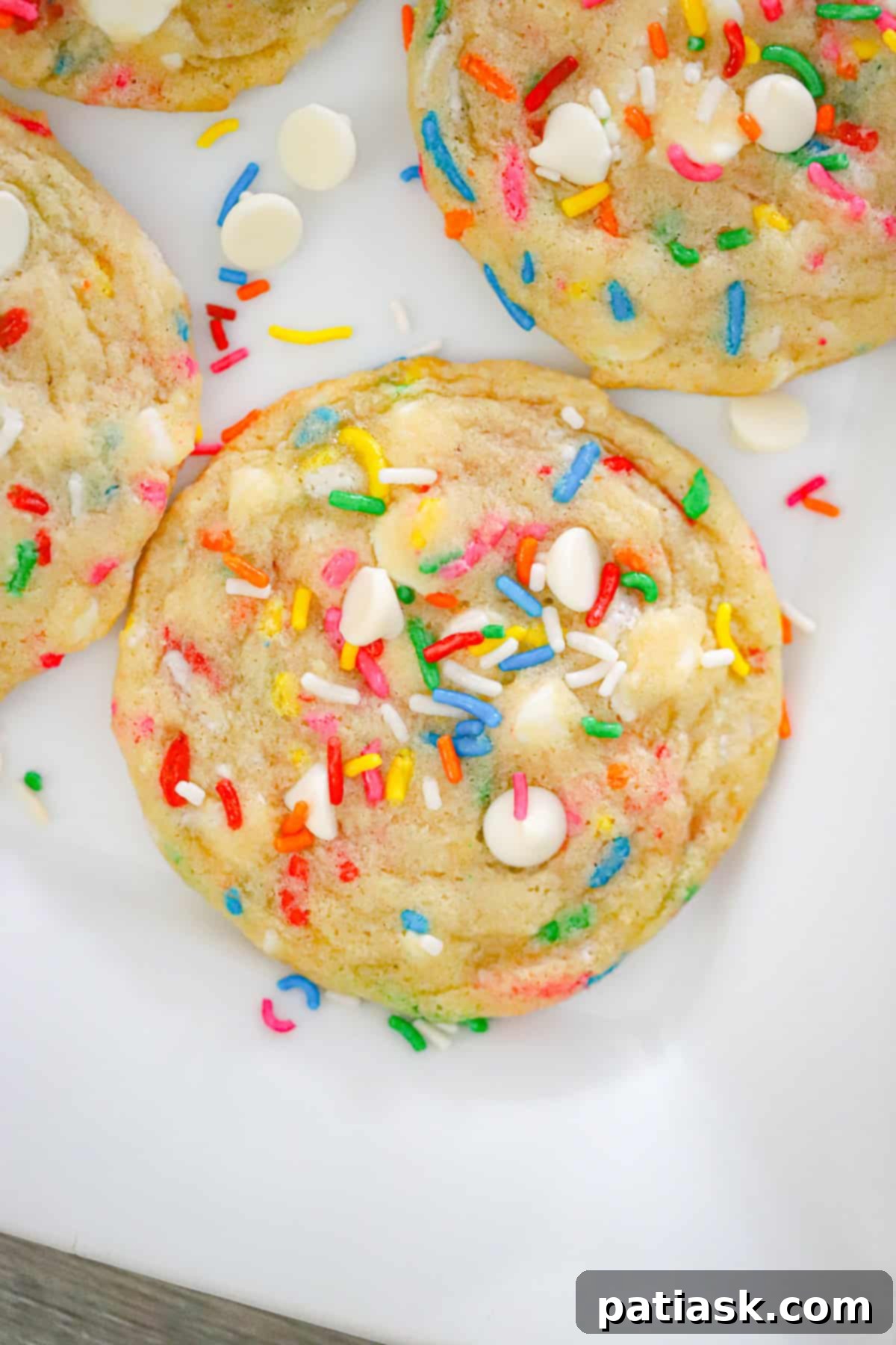 Delicious Funfetti White Chocolate Chip Cookies with colorful sprinkles