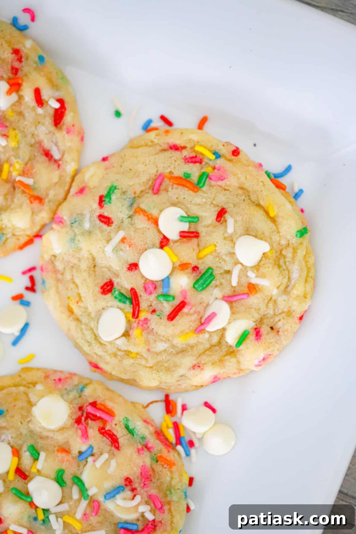 Platter of birthday treats including Funfetti White Chocolate Chip Cookies