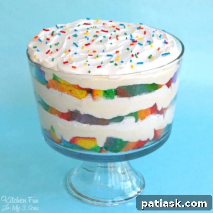 Rainbow cake trifle dessert