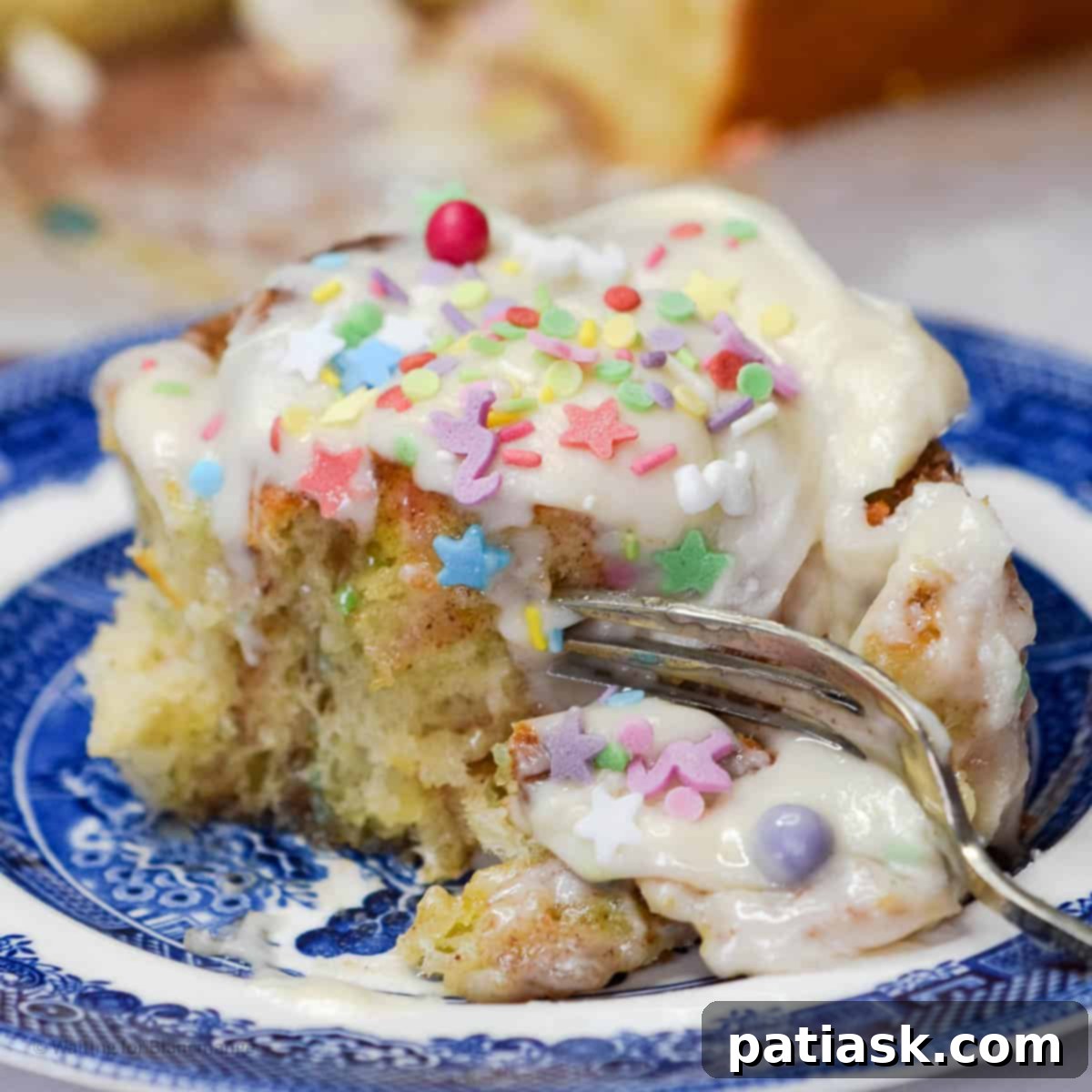 Colorful Funfetti cinnamon rolls