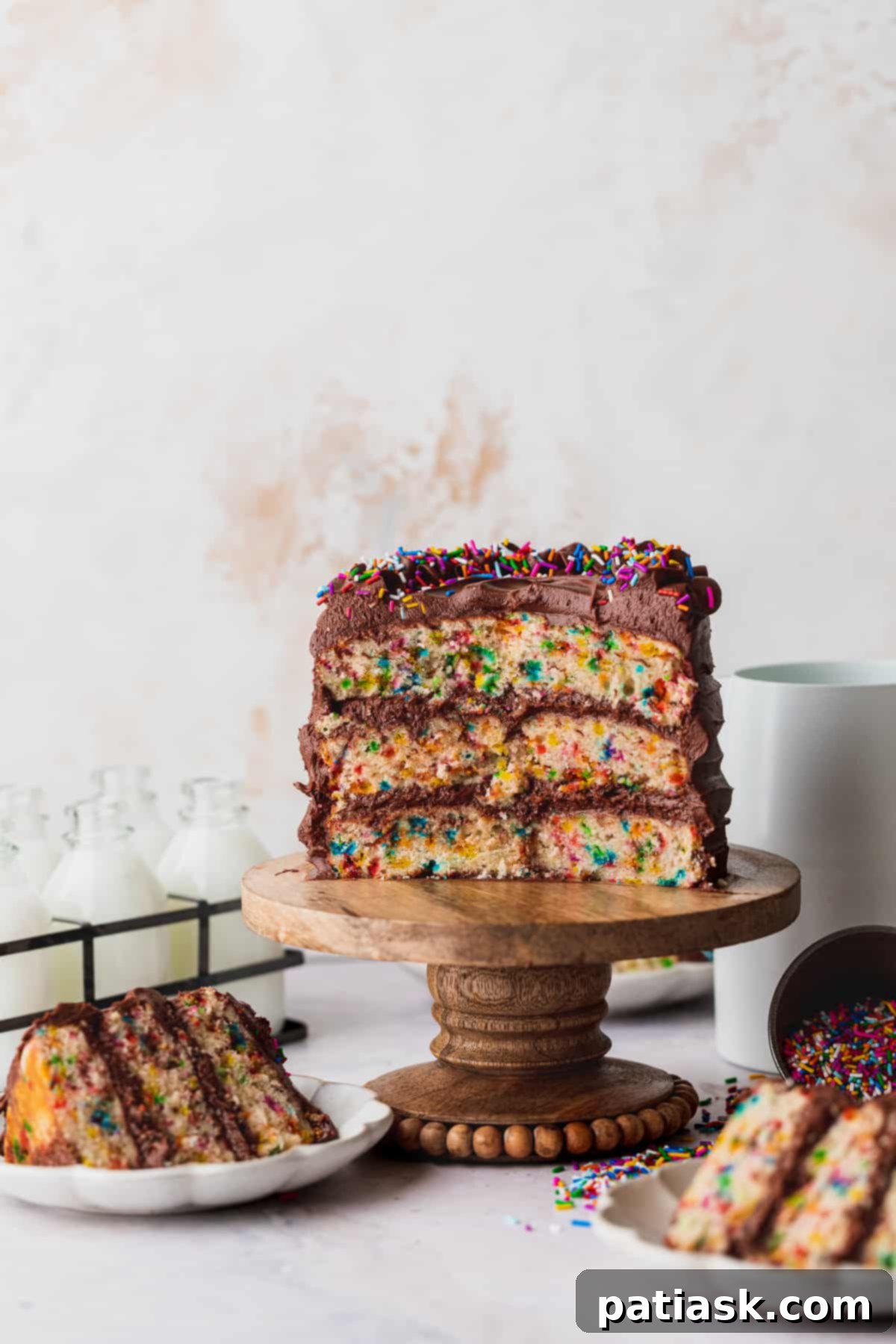 60 Magical Rainbow Desserts recipes & ideas, a mini layered birthday cake with sprinkles