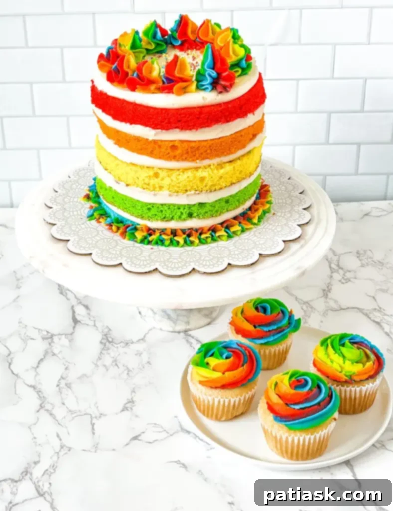 Rainbow smash cake with colorful layers for baby's first birthday