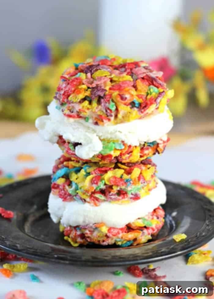 Fruity Pebbles Ice Cream Sandwiches