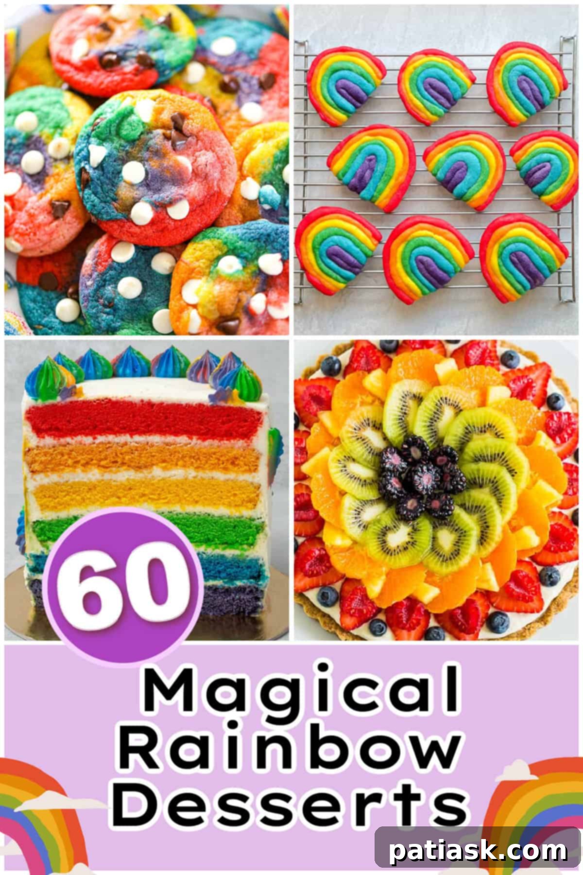 Collage of 60 Magical Rainbow Desserts - variety 1