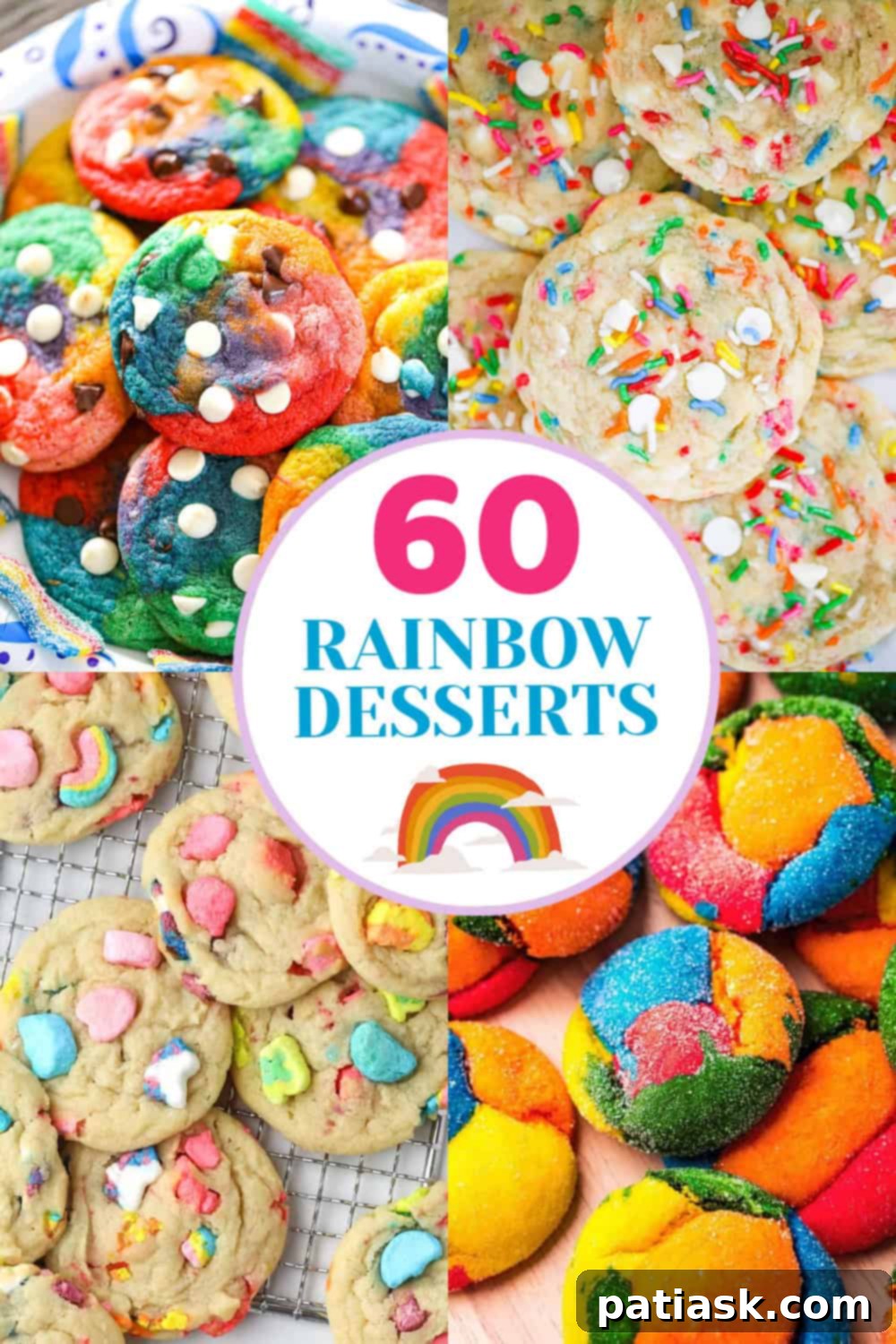 Collage of 60 Magical Rainbow Desserts - variety 4