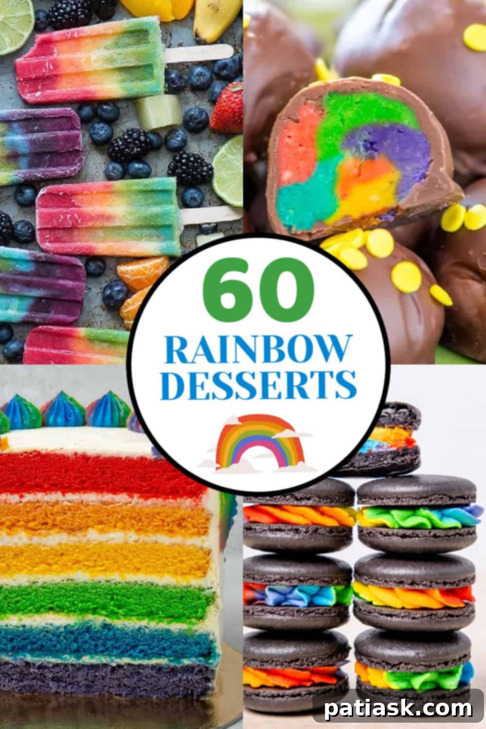 Collage of 60 Magical Rainbow Desserts - variety 5