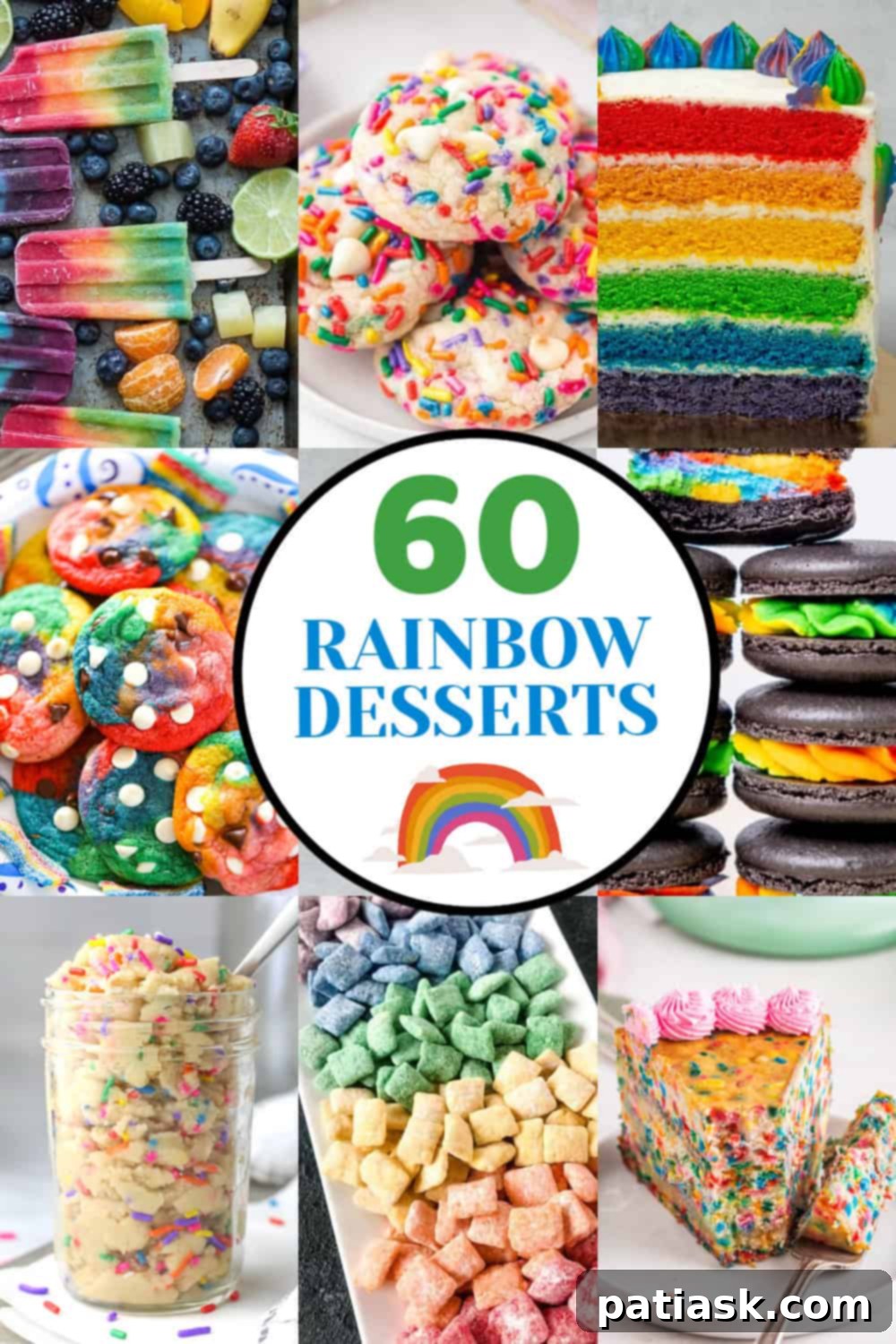 Collage of 60 Magical Rainbow Desserts - variety 7