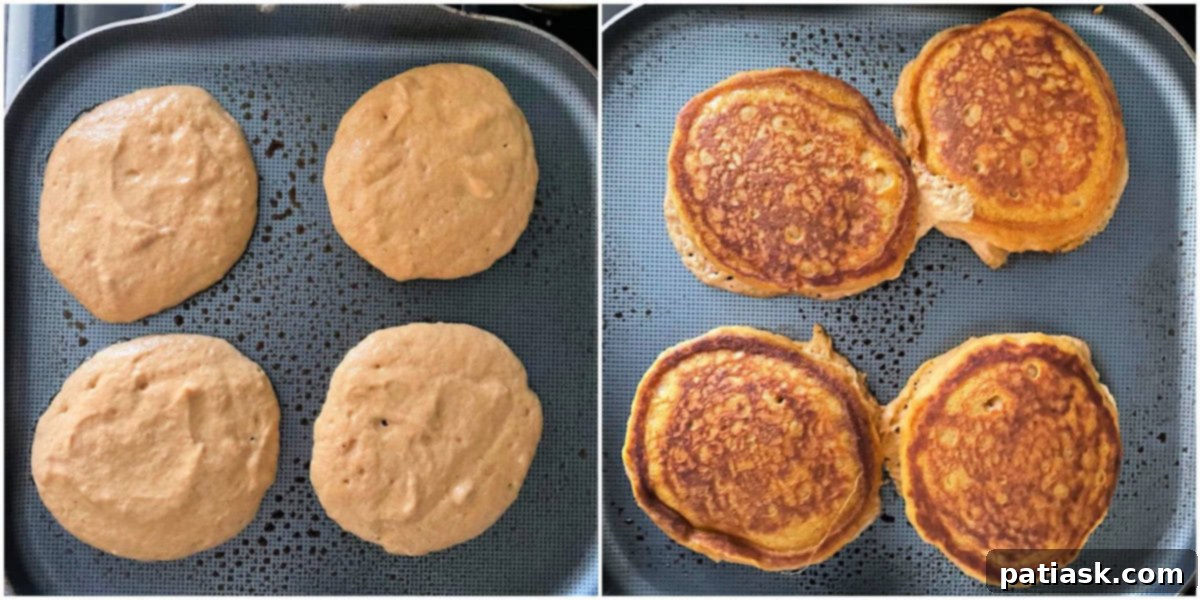Extra Thick Pumpkin Pancakes 6 Cooking pumpkin pancakes on a griddle